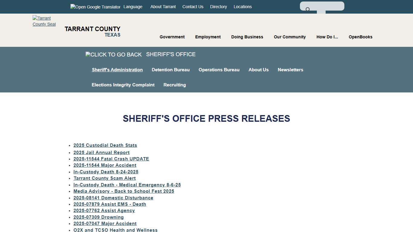 Sheriff's Office Press Releases
